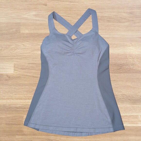 Lululemon Core Kicker Slim-Fitting Tank Top Heather Gray Pink Wide Straps Cross - Picture 3 of 16